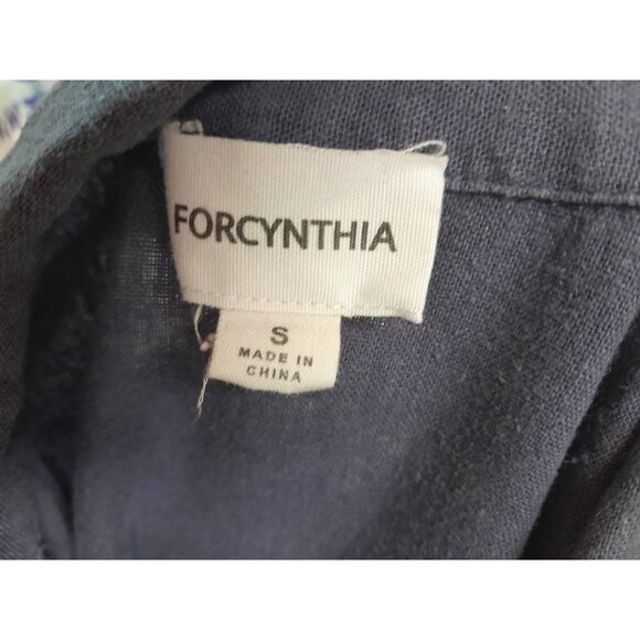 Forcynthia Size Small Boho Patch Pocket Handkerchief Hem Linen Blend Dress Blue - Picture 8 of 9